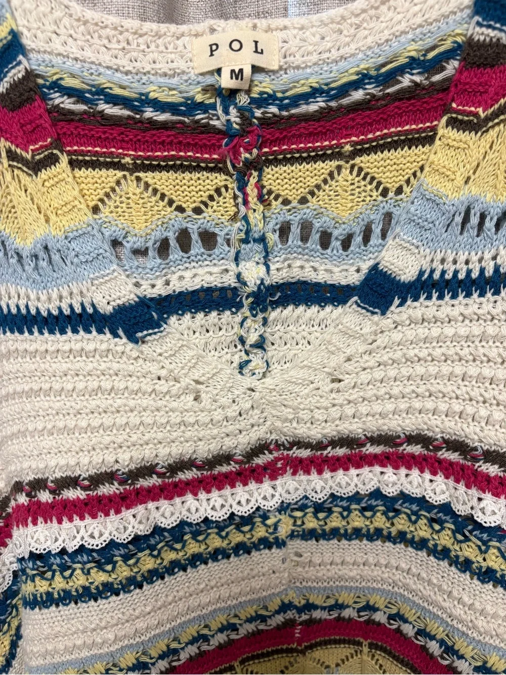 NWOT POL Cream Open-Knit Stripped Tank - Picture 2 of 5